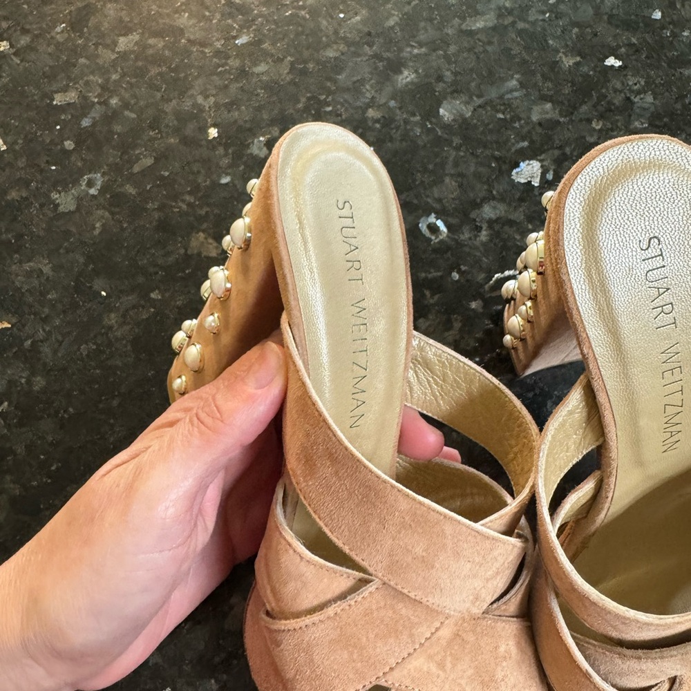 Stuart Weitzman Beige Heels with Pearl Accents - Picture 10 of 11